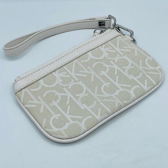 Cream Beige Calvin Klein CK Wristlet w/ Strap Purse for Night Out Prom - Picture 1 of 9